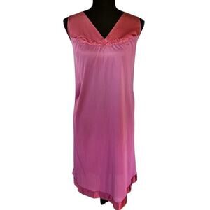 Vintage Vanity Fair Pink Satin Slip Dress - Size Large - Made in USA